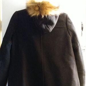 J CREW Black Coat with Fur Trim